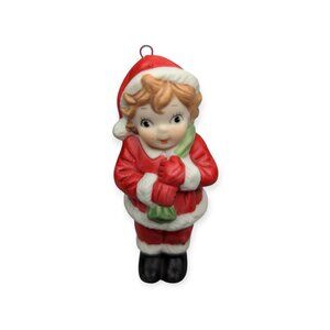Vintage 1991 Campbell Soup Girl Santa Ceramic Christmas Ornament w/Box